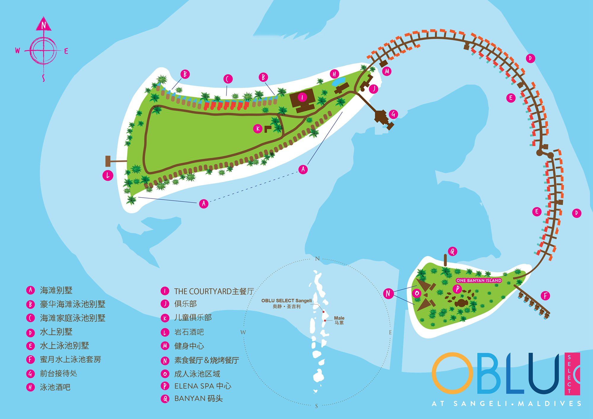 奥静圣吉利度假村地图布局 - OBLU SELECT SanGeli Resort Map